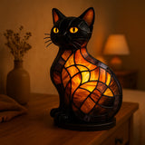 Lampa s kočkou z barevného skla
