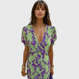 Rúbia - Zelené a Lilové Křížové Šaty