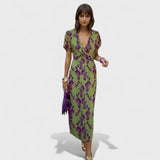 Rúbia - Zelené a Lilové Křížové Šaty