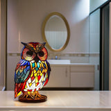 Lampa s motivem sovy z barevného skla