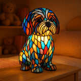 Lampa s vitrážovým štěnětem Shih Tzu
