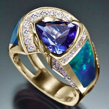 Anillo vintage de cristal azul océano