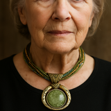 Collar Vintage con Colgante Étnico de Cristal Verde