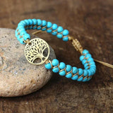 Pulsera artesanal del Árbol de la Vida en piedra turquesa