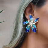 Happy Flower Earrings with Blue Crystals