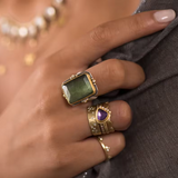 Anillo cuadrado retro francés con cristal