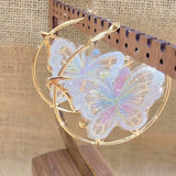 Pendientes de mariposa blanca vintage con aro