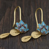 Pendientes boho loto azul de oro
