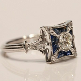 Anillo Vintage Cuadrado con Zirconia Azul