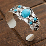 Vintage adjustable open bracelet in silver and turquoise
