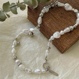 Collar vintage con perlas y cuentas de plata