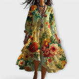 Marina - Vintage Boho Květnatý V-výstřih Šaty